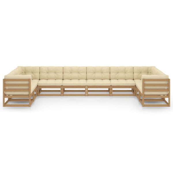 vidaXL 10-tlg. Garten-Lounge-Set mit Kissen Honigbraun Massivholz