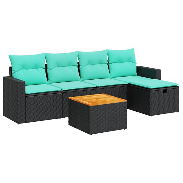 vidaXL 6-tlg. Garten-Sofagarnitur mit Kissen Schwarz Poly Rattan