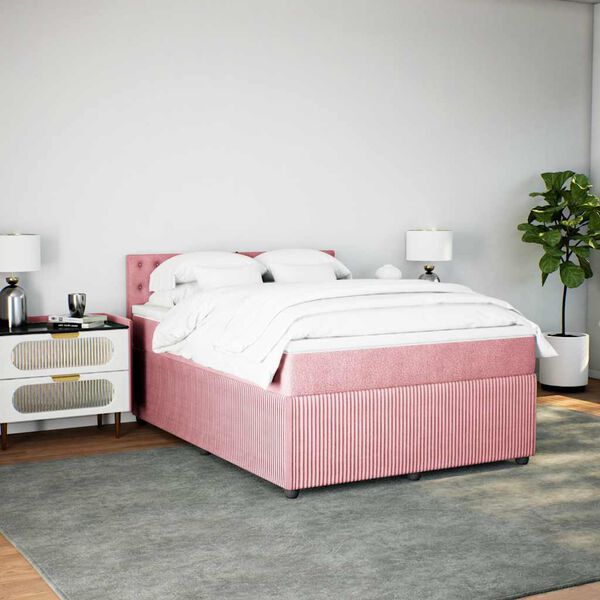 vidaXL Boxspringbett mit Matratze Rosa 140x190 cm Samt