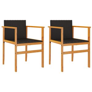 vidaXL Gartenst&uuml;hle 2 Stk. Schwarz Poly Rattan und Massivholz