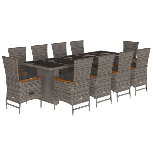 vidaXL 11-tlg. Garten-Essgruppe mit Kissen Grau Poly Rattan