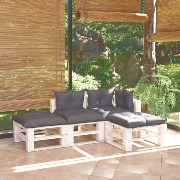 vidaXL 4-tlg. Garten-Lounge-Set aus Paletten mit Kissen Kiefernholz
