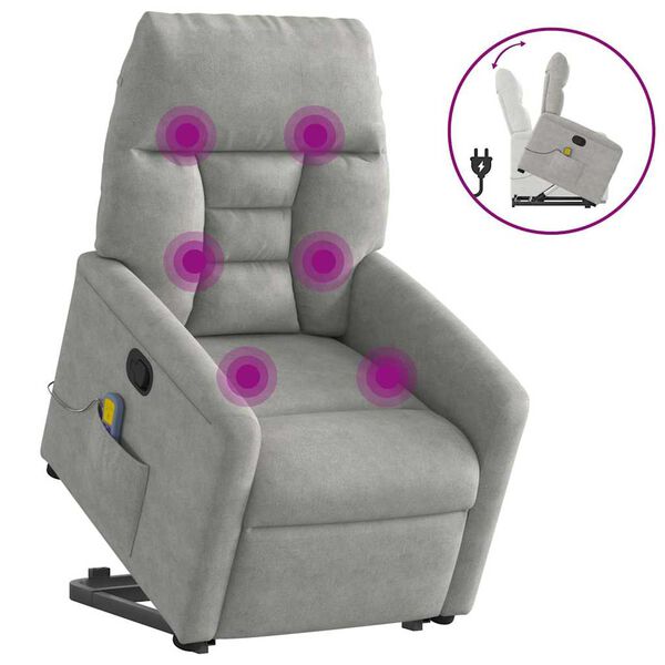 vidaXL Massagesessel mit Aufstehhilfe Hellgrau Mikrofasergewebe