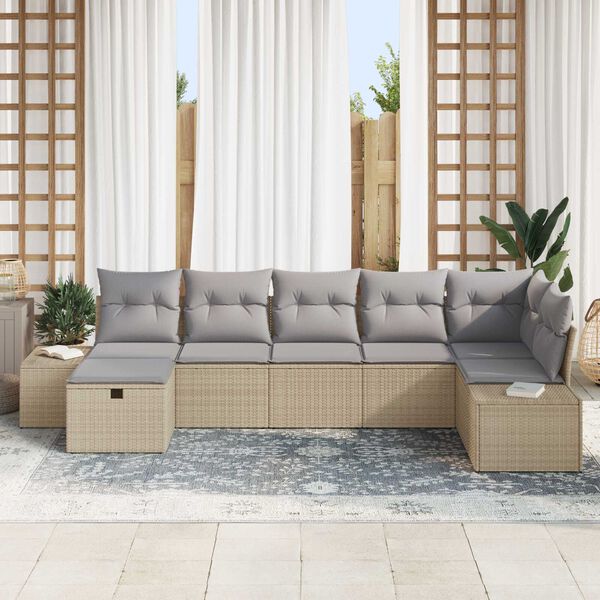 vidaXL Sofa Set mit Kissen 7 pcs Poly-Rattan