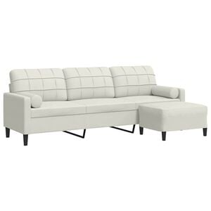 vidaXL 3-Sitzer-Sofa mit Hocker Creme 210 cm Samt