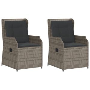 vidaXL Gartensessel mit Kissen 2 Stk. Verstellbar Grau Poly Rattan