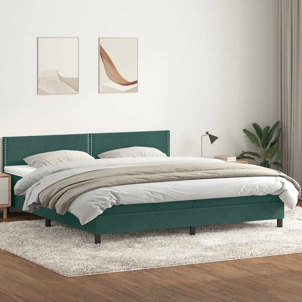 vidaXL Boxspringbett mit Matratze Dunkelgr&uuml;n 200x210 cm Samt