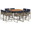 vidaXL 9-teiliges Garten-Ess-Set mit Kissen, grau, Polyrattan