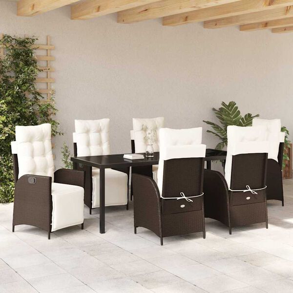 vidaXL Garten Essgruppe mit Kissen 7 pcs Braun Poly-Rattan