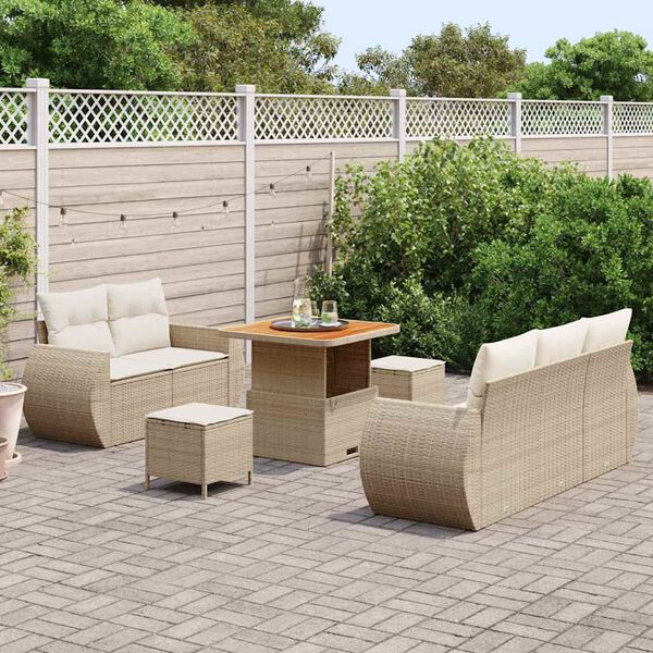 vidaXL Gartensofa-set mit Kissen 8 pcs Beige und Creme Poly-Rattan