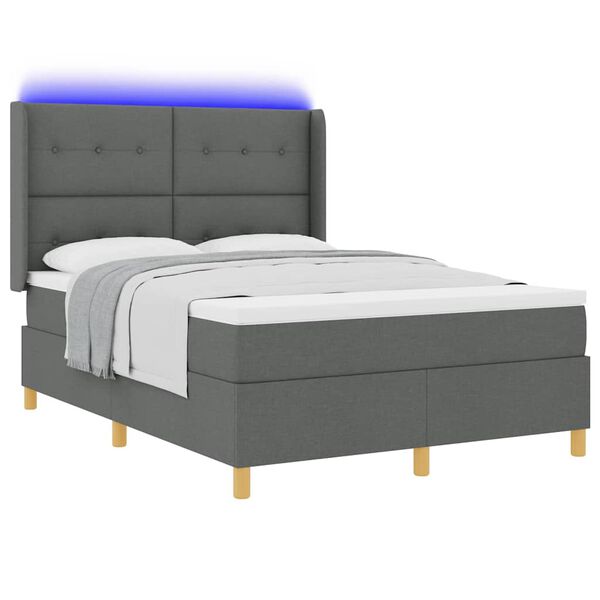 vidaXL Boxspringbett mit Matratze mit LED Grau 140 x 190 cm Stoff