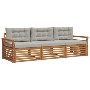 vidaXL Outdoor-Sofagarnitur mit Kissen 3 pcs Nat&uuml;rlich und Hellgrau