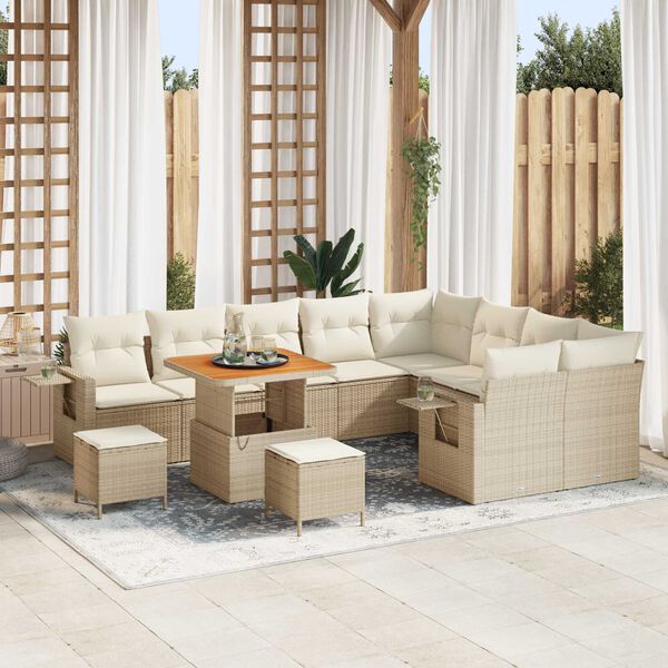 vidaXL Gartensofa-set mit Kissen 12 pcs Beige und Creme Poly-Rattan