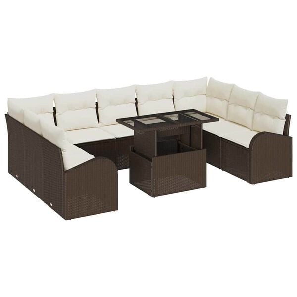 vidaXL Sofa Set mit Kissen 10 pcs Braun und Creme Poly-Rattan