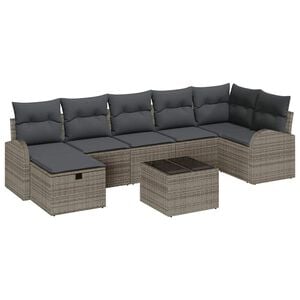 vidaXL Sofa Set mit Kissen mit Speicher Grau Poly-Rattan