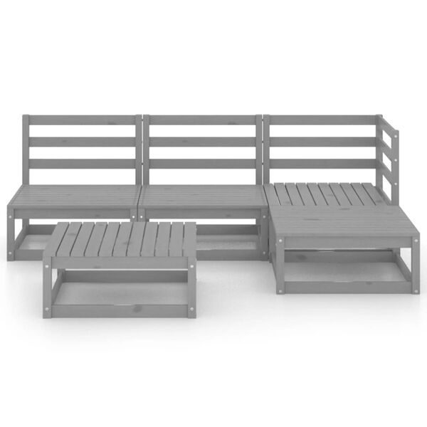 vidaXL 5-tlg. Garten-Lounge-Set Grau Massivholz Kiefer