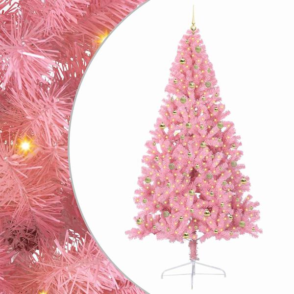vidaXL K&uuml;nstlicher vorbeleuchteter Weihnachtsbaum Rosa 240 cm PVC