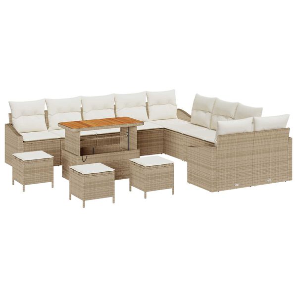 vidaXL Gartensofa-set mit Kissen 14 pcs Beige Poly-Rattan