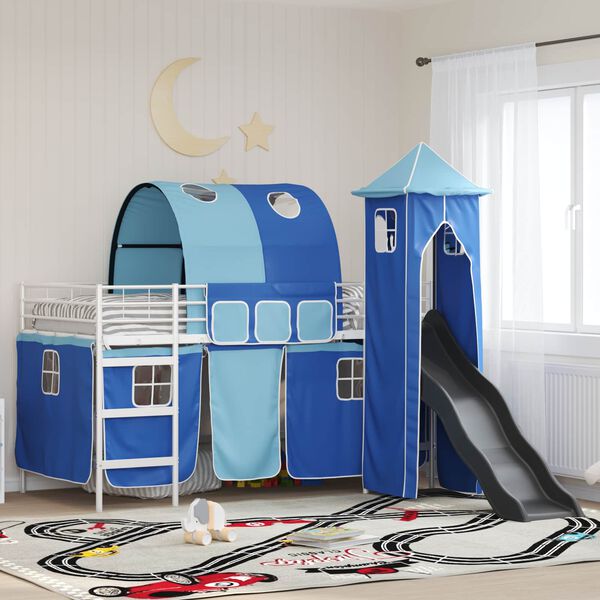 vidaXL Kinderloftbett Wei&szlig; und Blau 100 x 200 cm Metall