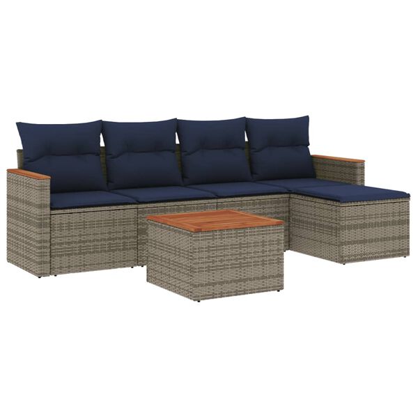 vidaXL 6-teiliges Gartensofa-Set mit Kissen, grau, Polyrattan