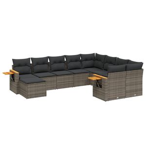 vidaXL 10-tlg. Garten-Sofagarnitur mit Kissen Grau Poly Rattan
