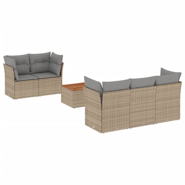 vidaXL 6-tlg. Garten-Sofagarnitur mit Kissen Beige Poly Rattan