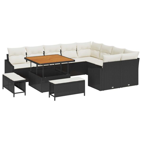 vidaXL Gartensofa-set mit Kissen 12 pcs Schwarz Poly Rattan