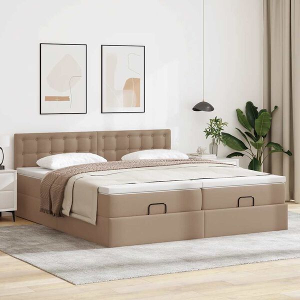 vidaXL Ottoman-Bett mit Matratzen LEDs Cappuccino 160x200cm Kunstleder