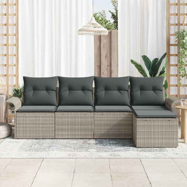 vidaXL Gartensofa-set mit Kissen 5 pcs Hellgrau Poly-Rattan
