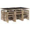 vidaXL 11-tlg. Garten-Essgruppe mit Kissen Beige Poly Rattan