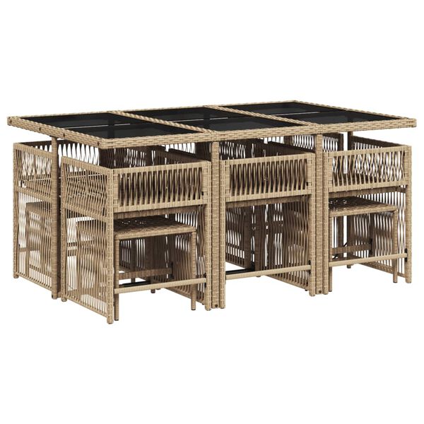 vidaXL 11-tlg. Garten-Essgruppe mit Kissen Beige Poly Rattan