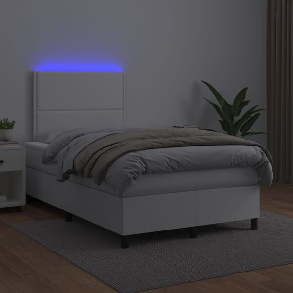 vidaXL Boxspringbett mit Matratze & LED Wei&szlig; 120x190 cm Kunstleder