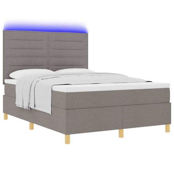 vidaXL LED Boxspringbett mit Matratze Taupe 140 x 200 cm Stoff