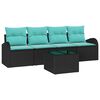vidaXL Gartensofa-set mit Kissen 5 pcs Schwarz und T&uuml;rkis Poly-Rattan