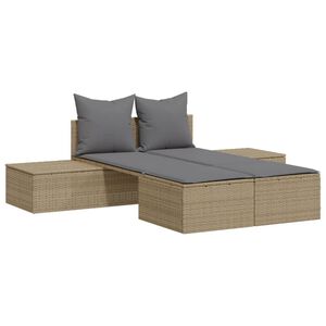 vidaXL Doppel-Sonnenliege mit Auflagen Beige Poly Rattan