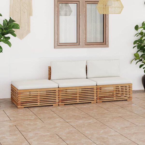 vidaXL 3-tlg. Garten-Lounge-Set mit Kissen Dunkelgrau Massivholz Teak