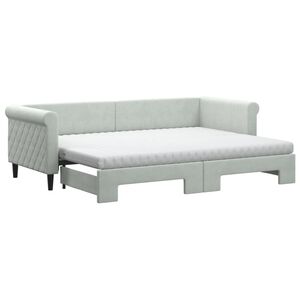 vidaXL Tagesbett Ausziehbar mit Matratzen Hellgrau 80x200 cm Samt