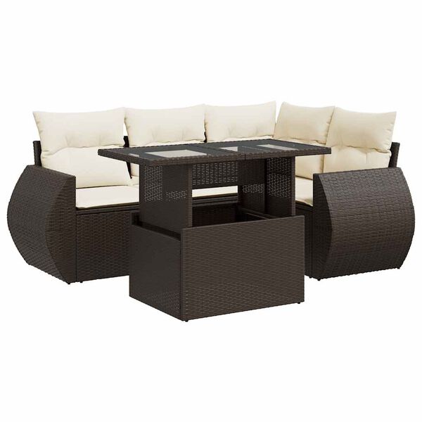 vidaXL 5-tlg. Garten-Sofagarnitur mit Kissen Braun Poly Rattan