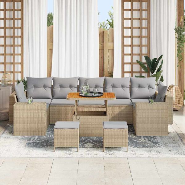 vidaXL Gartensofa-set mit Kissen 10 pcs Beige Poly-Rattan