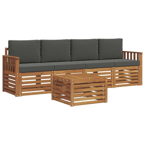 vidaXL Sofagarnituren mit Kissen Natur und Anthrazit Massivholz Akazie