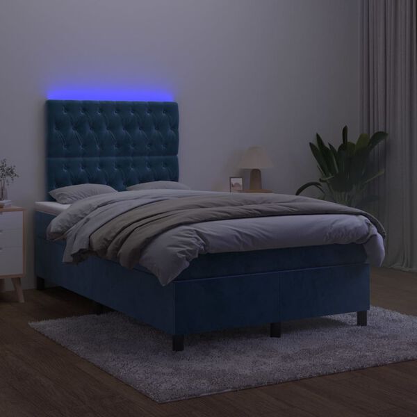 vidaXL Boxspringbett mit Matratze & LED Dunkelblau 120x200 cm Samt