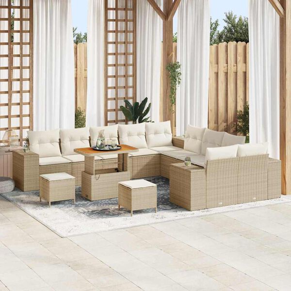 vidaXL Gartensofa-set mit Kissen 13 pcs Beige und Creme Poly-Rattan
