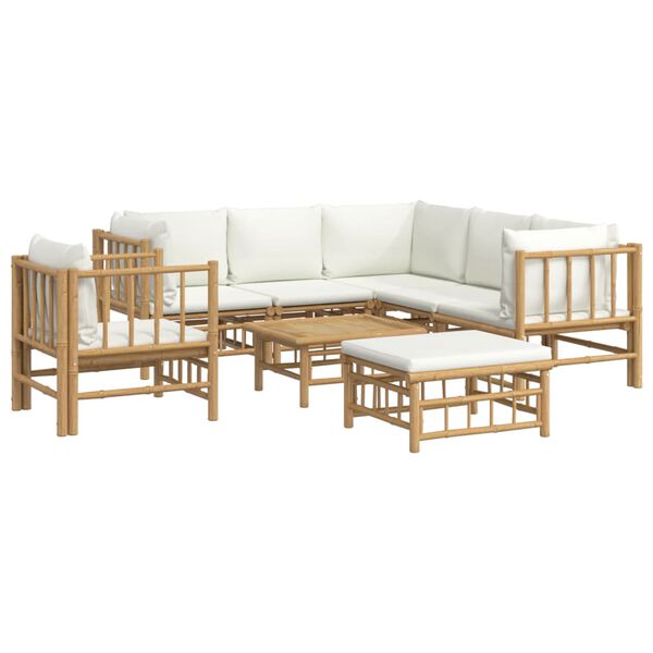 vidaXL 8-tlg. Garten-Lounge-Set mit Cremeweißen Kissen Bambus