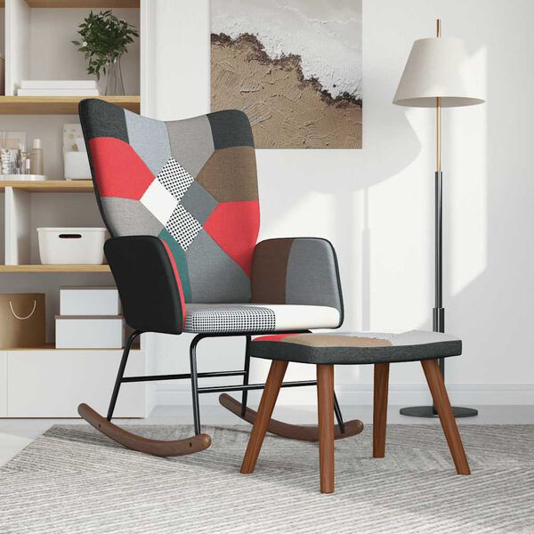 vidaXL Schaukelstuhl mit Hocker Patchwork Stoff