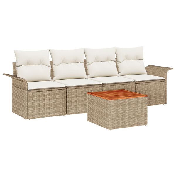 vidaXL Gartensofa-set mit Speicher 5 pcs Beige und Creme Poly-Rattan