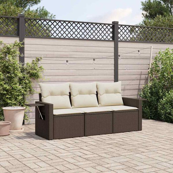 vidaXL 3-tlg. Garten-Sofagarnitur mit Kissen Braun Poly Rattan