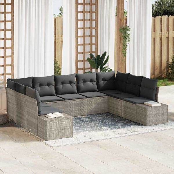 vidaXL Gartensofa-set mit Kissen 9 pcs Hellgrau Poly-Rattan