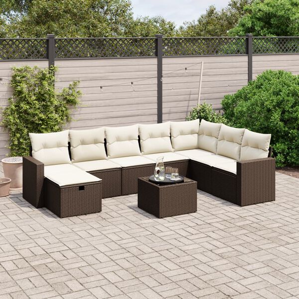 vidaXL 9-tlg. Garten-Sofagarnitur mit Kissen Braun Poly Rattan