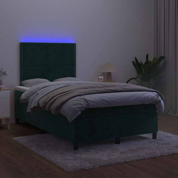 vidaXL Boxspringbett mit Matratze & LED Dunkelgr&uuml;n 120x190 cm Samt