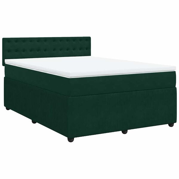 vidaXL Boxspringbett mit Matratze Dunkelgr&uuml;n 160x200 cm Samt